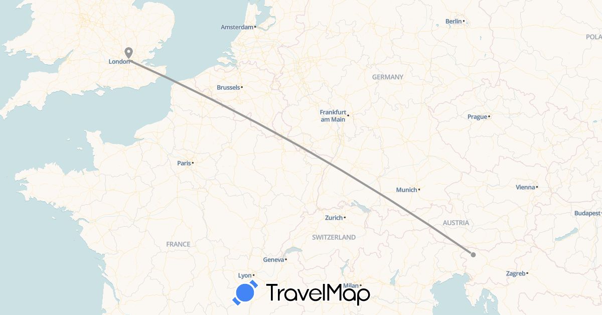 TravelMap itinerary: driving, plane in United Kingdom, Netherlands (Europe)